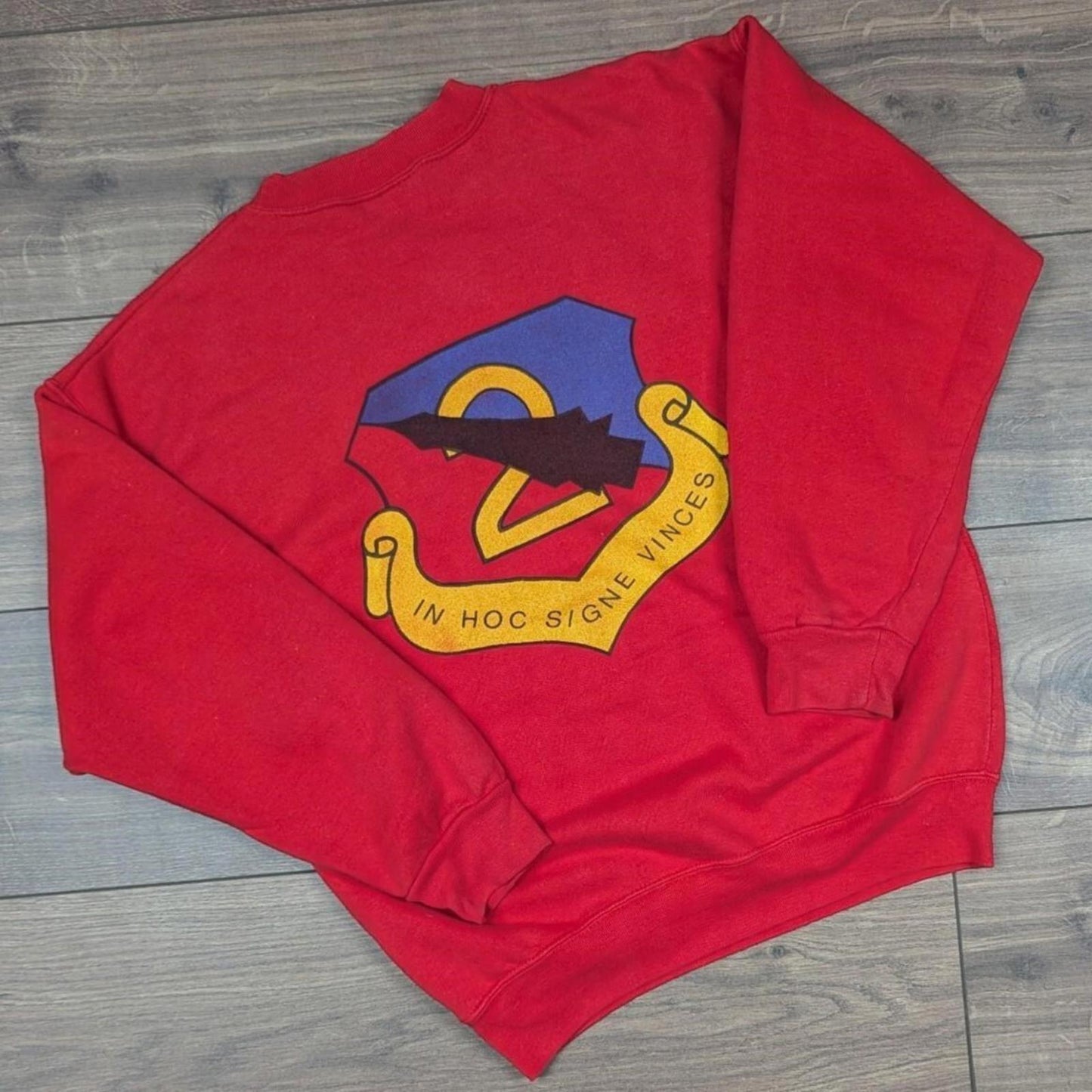 Vintage 1980's Red Latin Graphic Sweatshirt Jumper