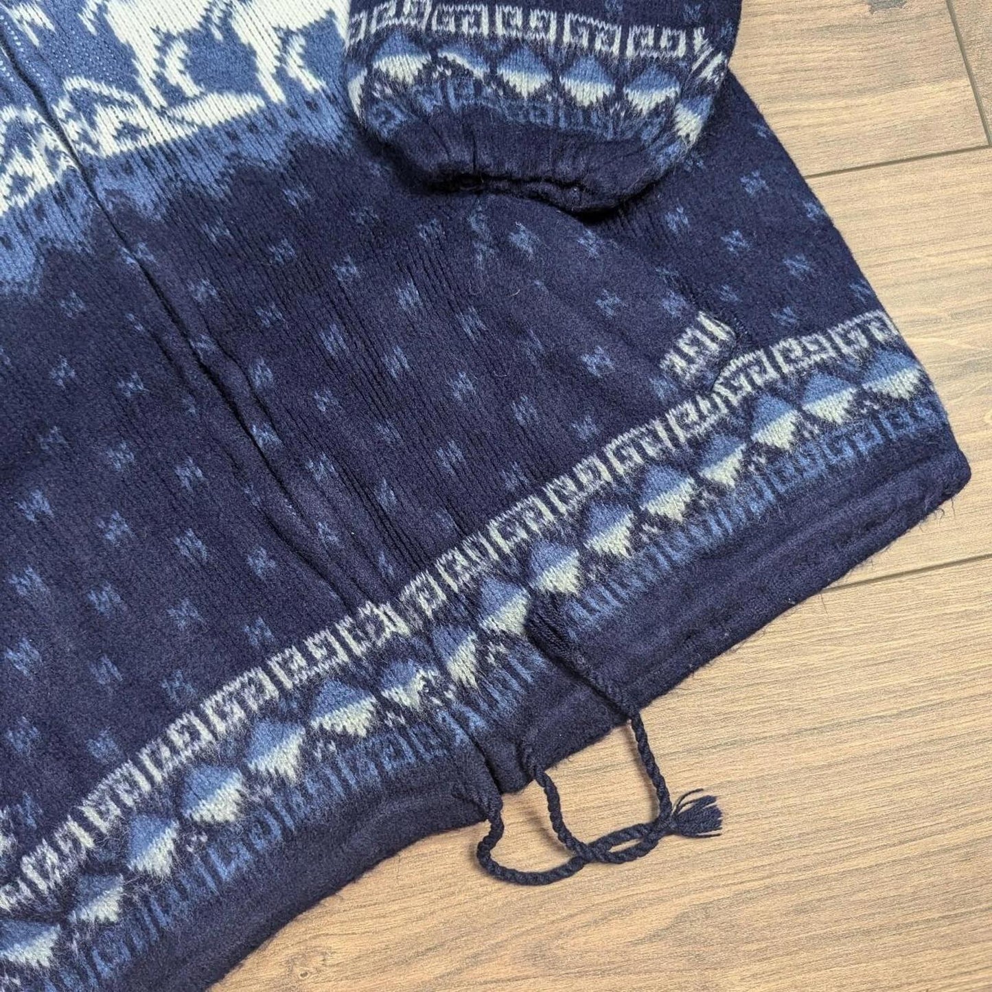 Vintage Blue/White 90s Icelandic Llama Winter Pattern Hooded Coat Jacket Men's M