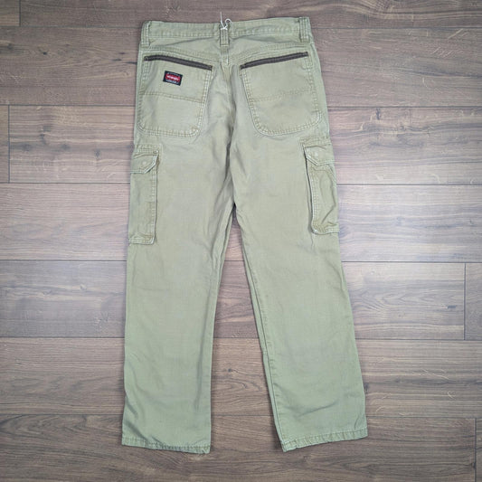 Khaki Vintage Wrangler Workwear Carpenter Cargo Pants Baggy Straight Leg W34 L30