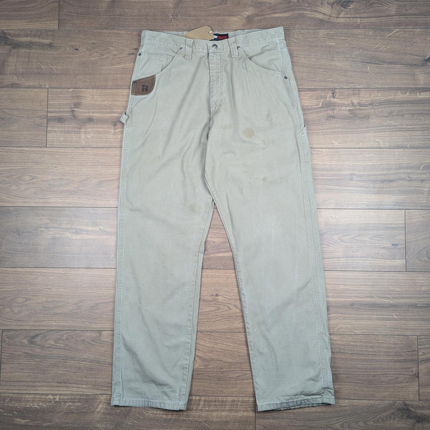 Beige Vintage Wrangler Riggs Workwear Carpenter Pants Cargo Straight Leg W36 L30