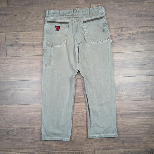 Khaki Vintage Wrangler Riggs Workwear Carpenter Pants Baggy Cargo W35 L30