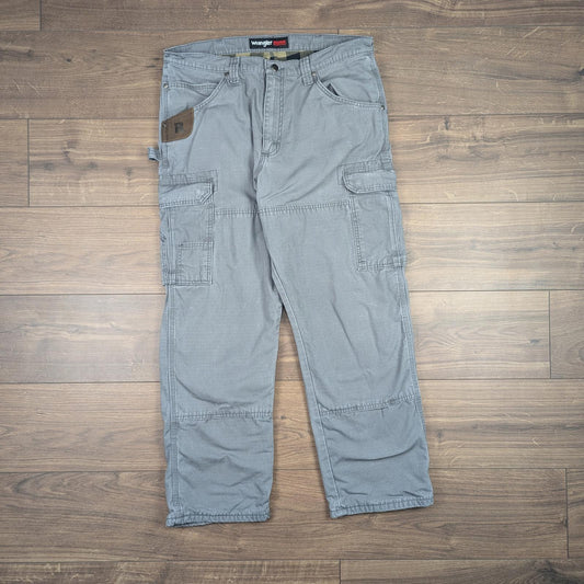 Grey Vintage Wrangler Riggs Workwear Carpenter Pants Lined Baggy Cargo W36 L30