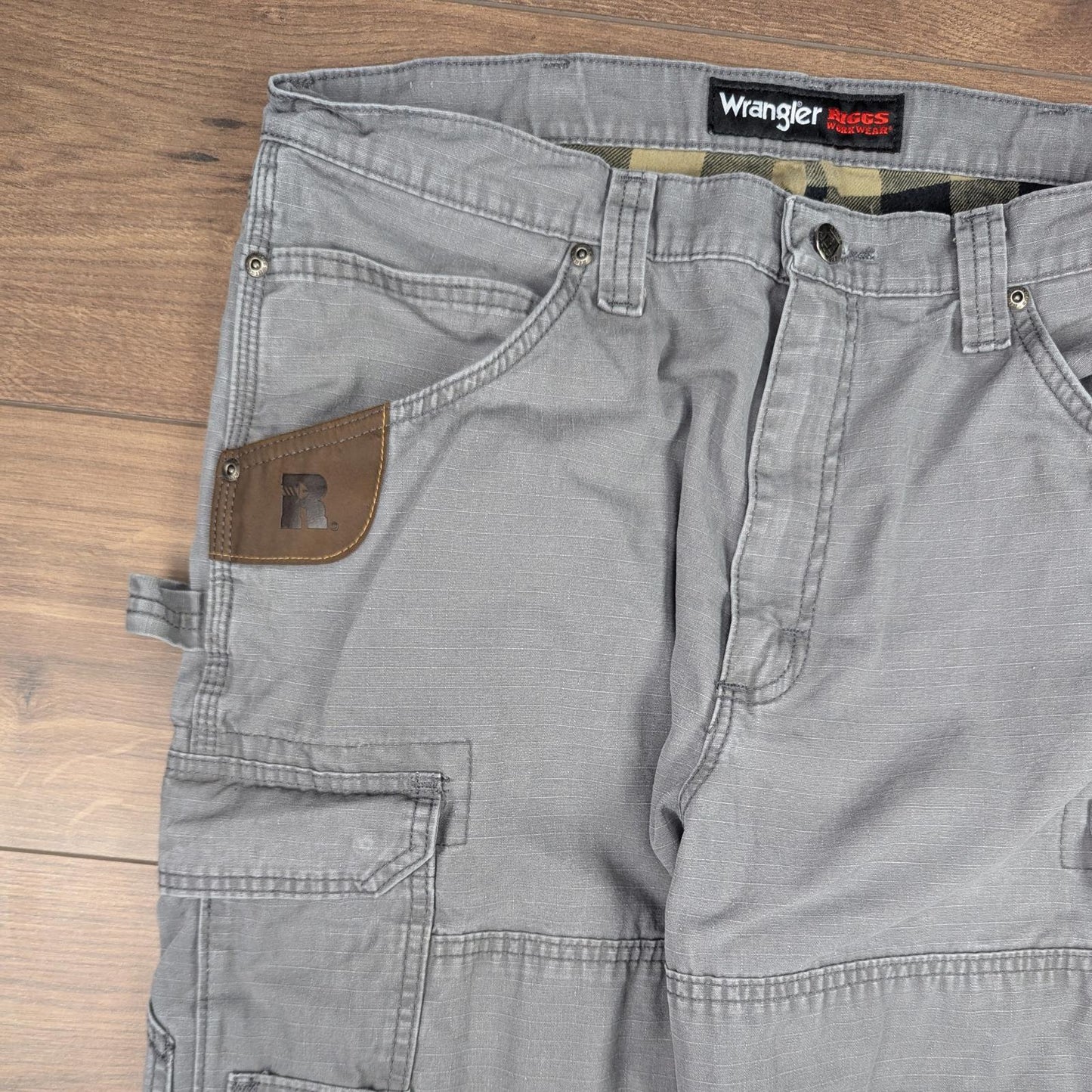 Grey Vintage Wrangler Riggs Workwear Carpenter Pants Lined Baggy Cargo W36 L30