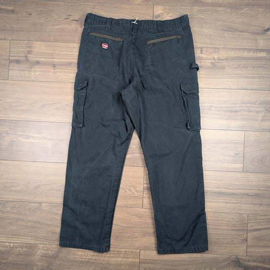 Black Wrangler Workwear Carpenter Pants Baggy Cargo Straight Leg W30 L32