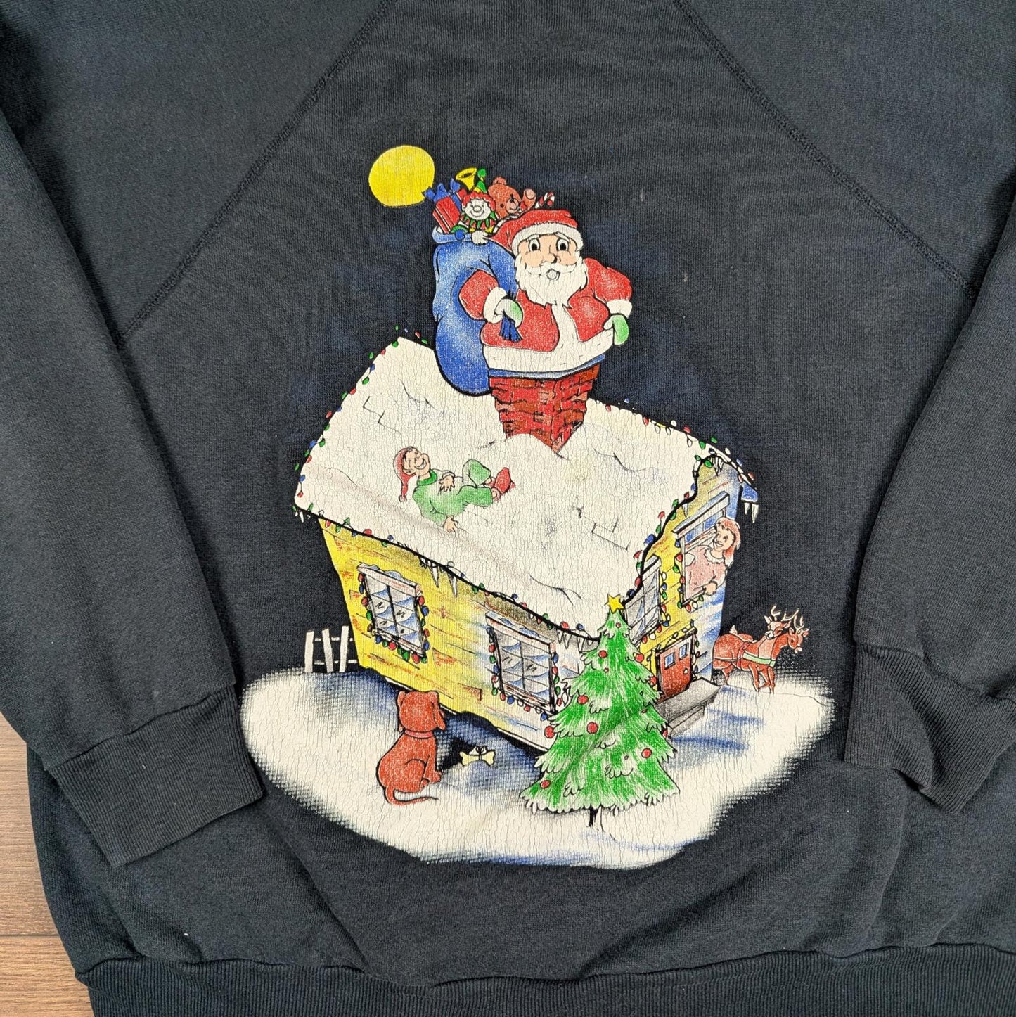 Black 1990s Vintage Santa Graphic Christmas Jumper Sweatshirt Size XL