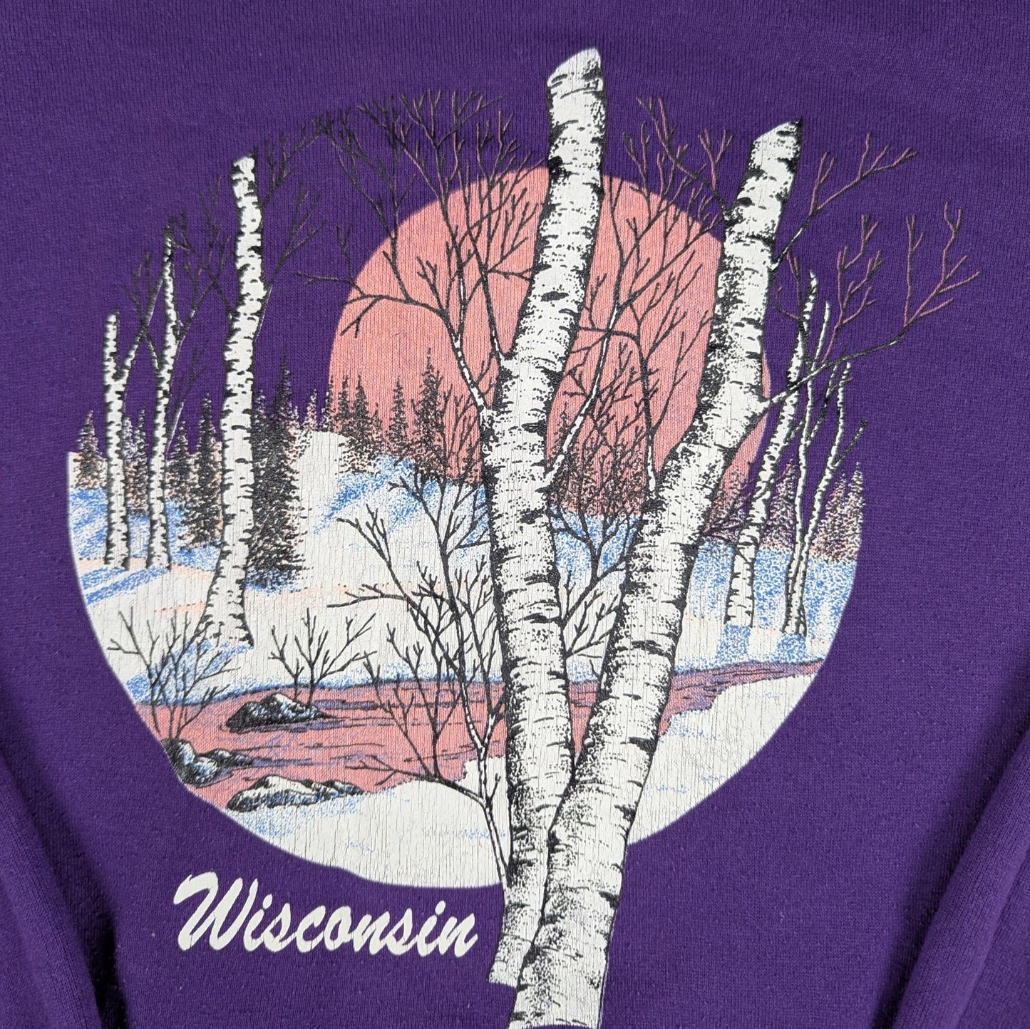 Vintage 90s Wisconsin Birch Tree Winter Christmas Jumper Sweatshirt Size L