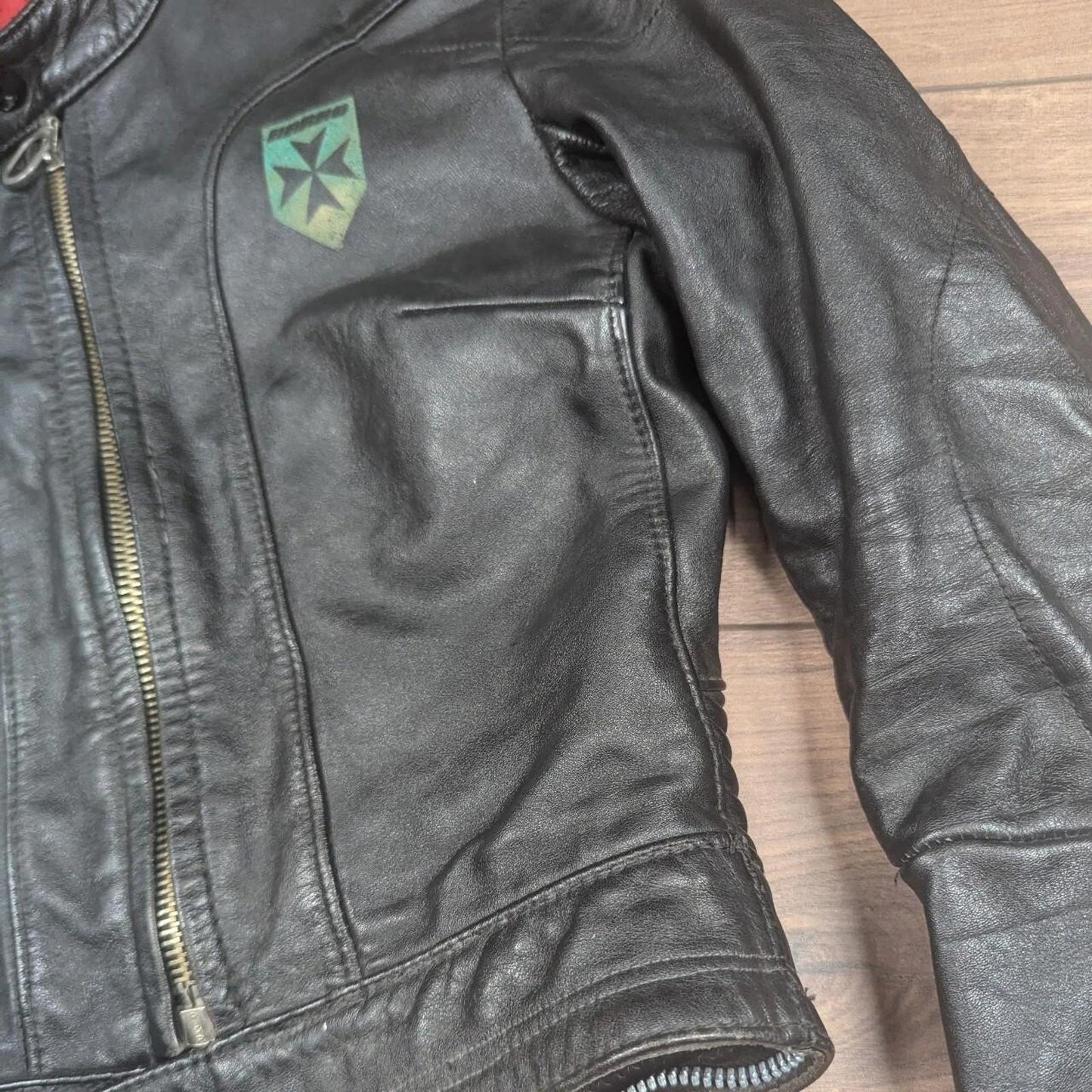 Vintage Harro Kombi Genuine Leather 1980's Black Motorcycle Jacket UK 6-8