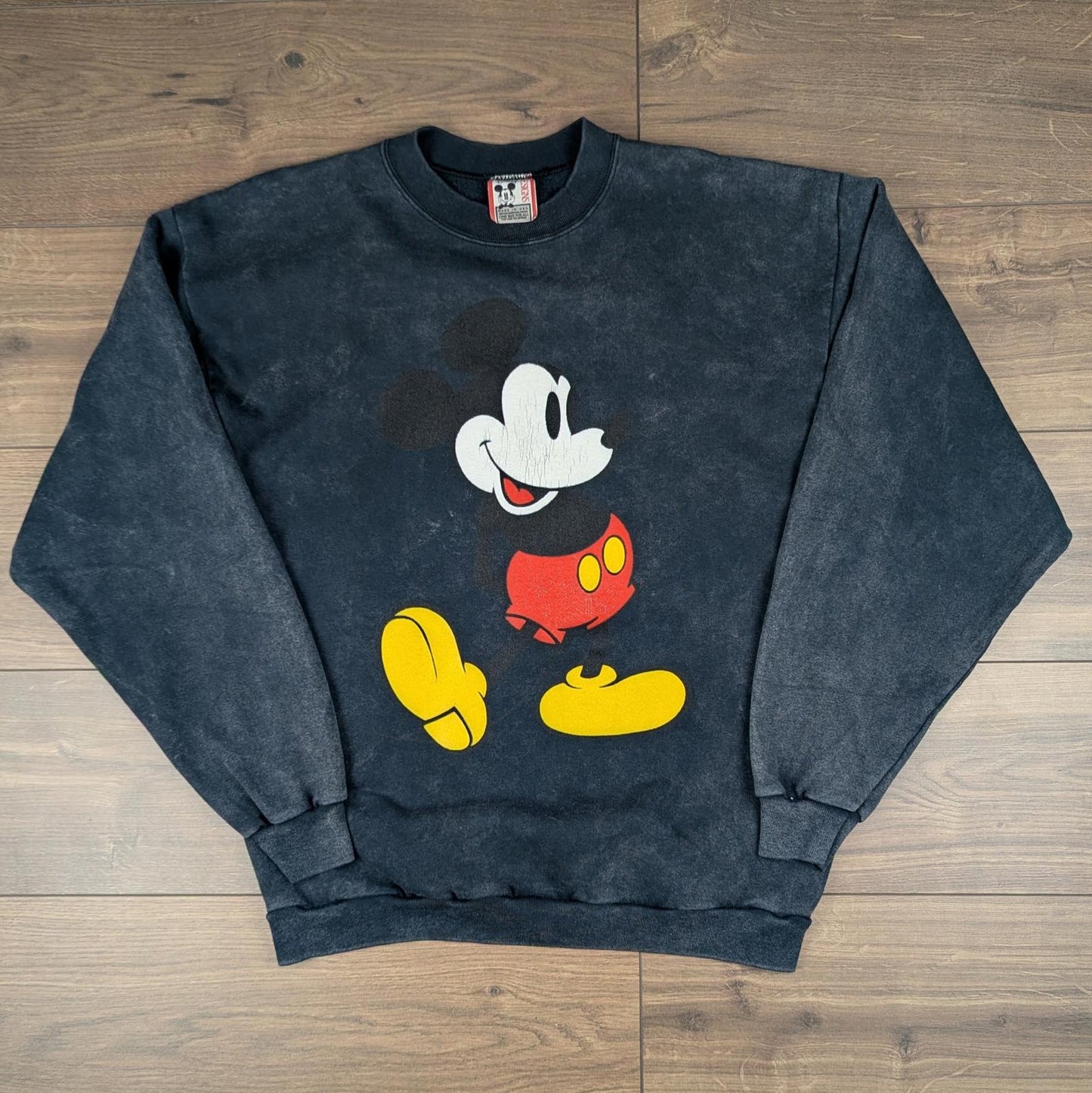 90s Vintage Disney Designs Grey Black Acid Wash Mickey Graphic Sweatshirt Size L