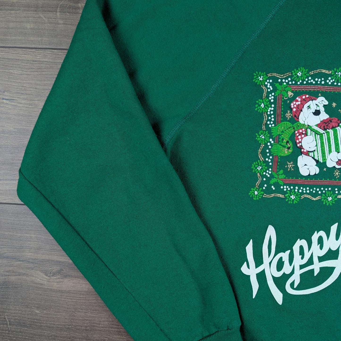 80s Vintage Christmas Jumper Happy Holidays Dog Sweatshirt Size L