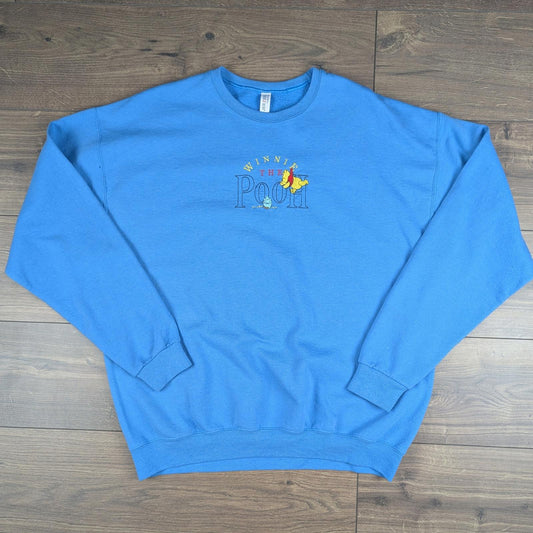 2000s Vintage Winnie the Pooh Blue Embroidered Sweatshirt Size XL