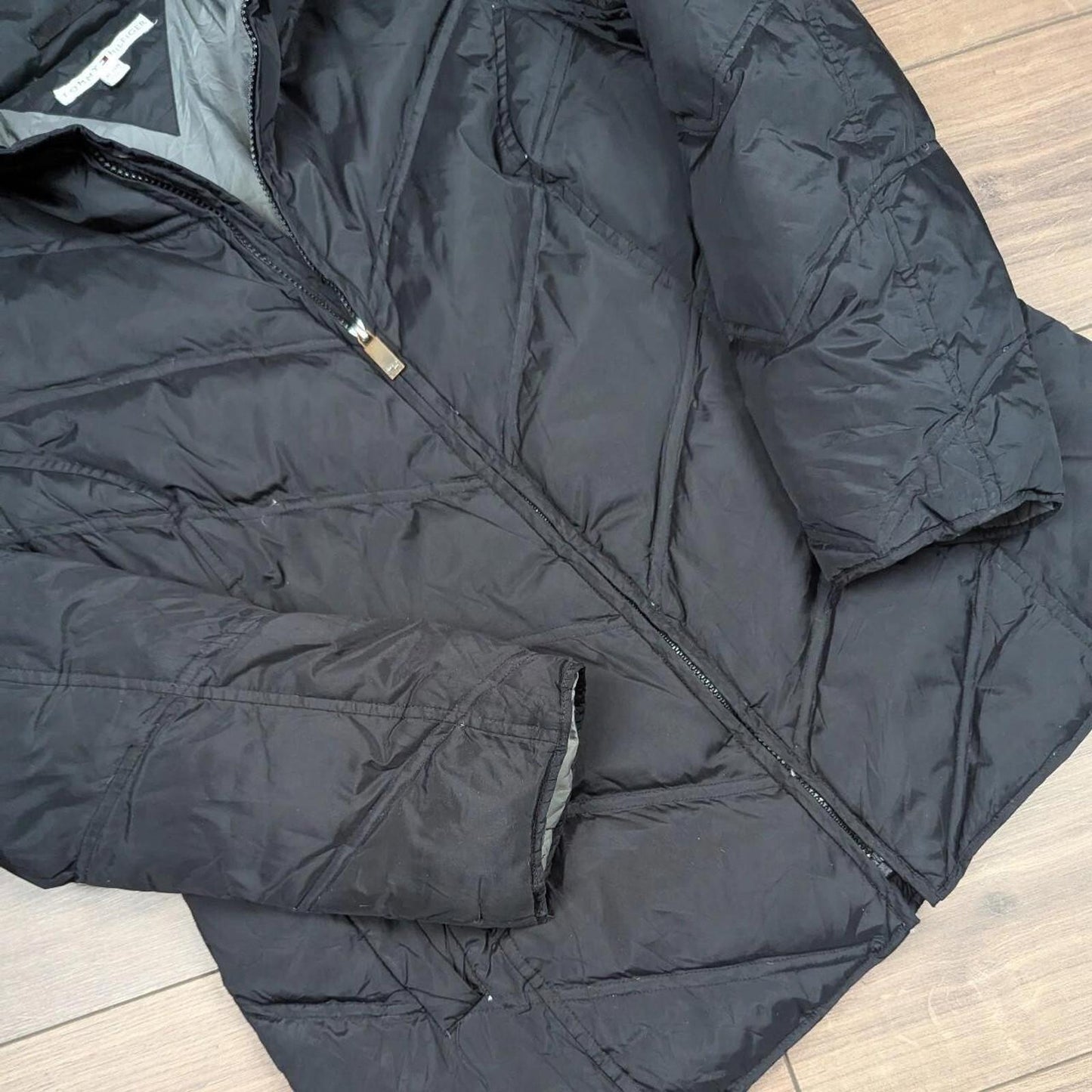 Black Tommy Hilfiger 00's Vintage Y2K Thick Down Feather Puffer Jacket Coat XL