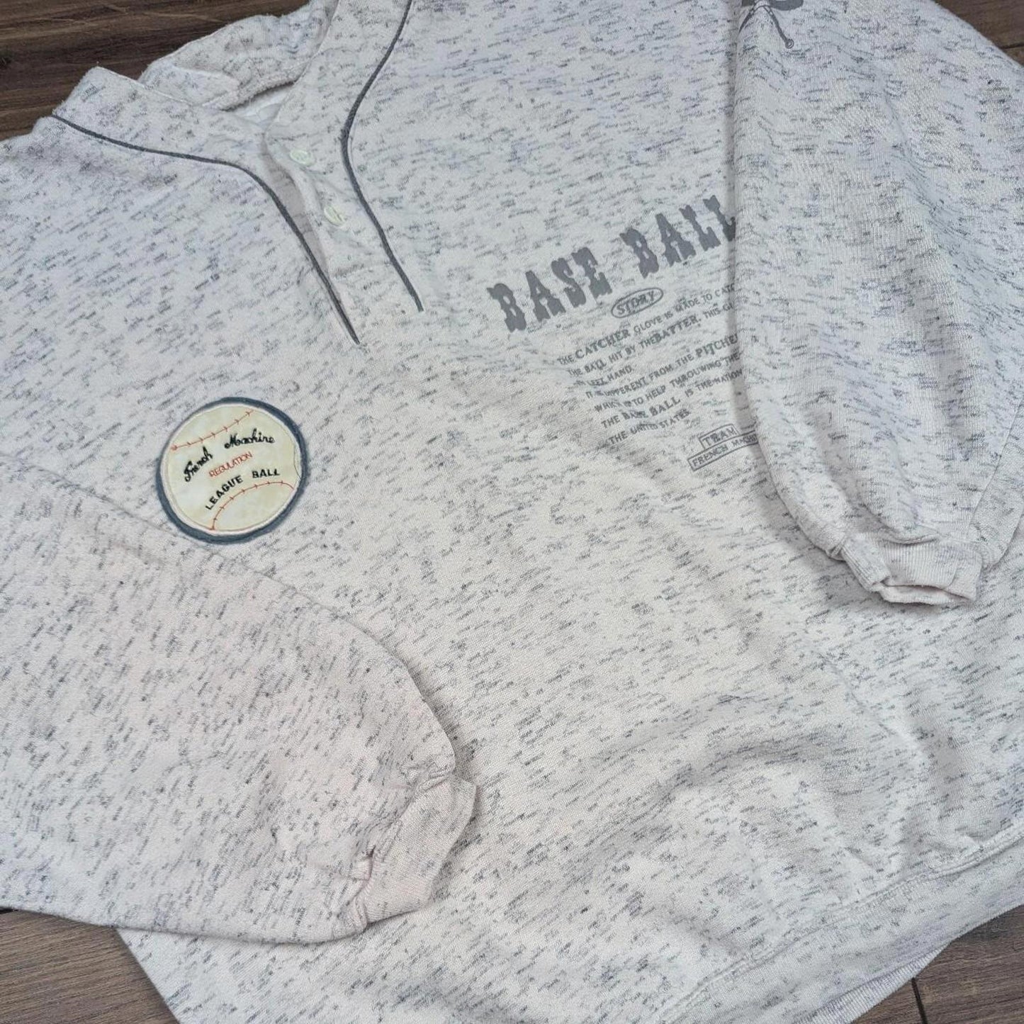 Vintage 1980's Grey Marl Baseball Graphic Sweatshirt Jumper