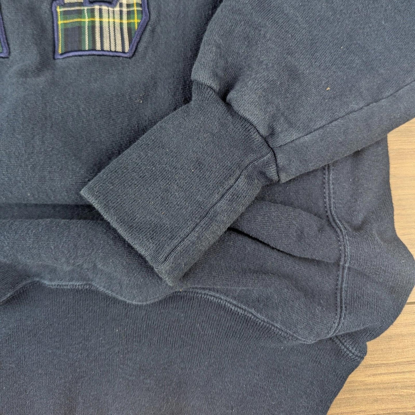 1990s Vintage YPD Embroidered Tartan Navy Graphic Sweatshirt Size L