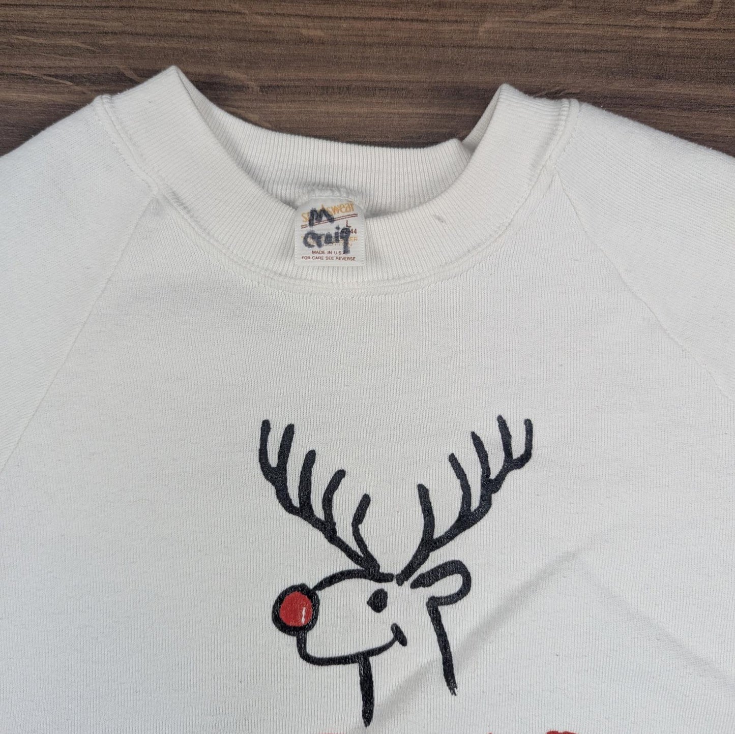 Vintage 90's White Reindeer Rudolph Christmas Jumper Sweatshirt Size M
