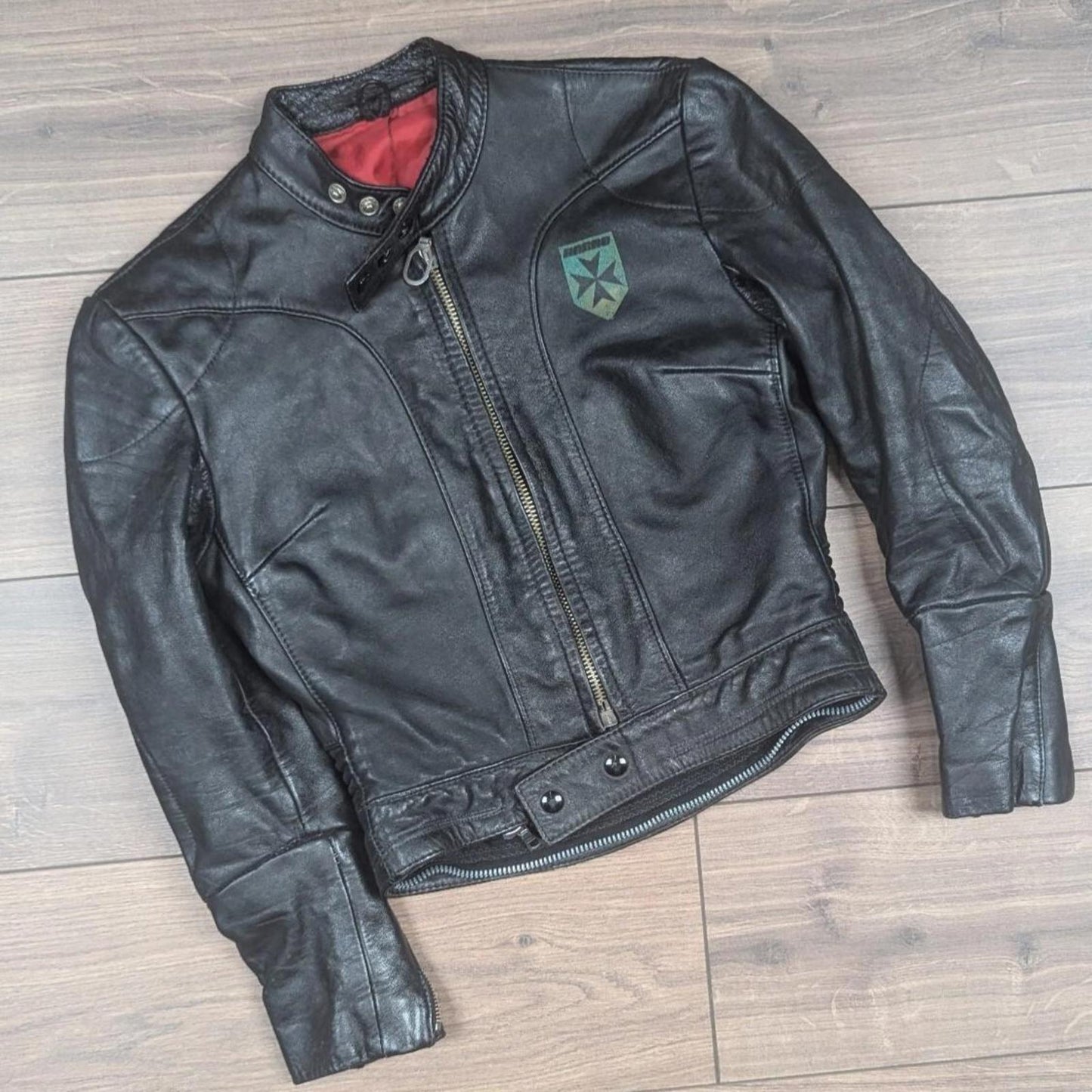 Vintage Harro Kombi Genuine Leather 1980's Black Motorcycle Jacket UK 6-8