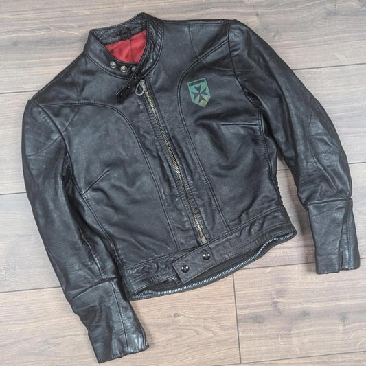Vintage Harro Kombi Genuine Leather 1980's Black Motorcycle Jacket UK 6-8
