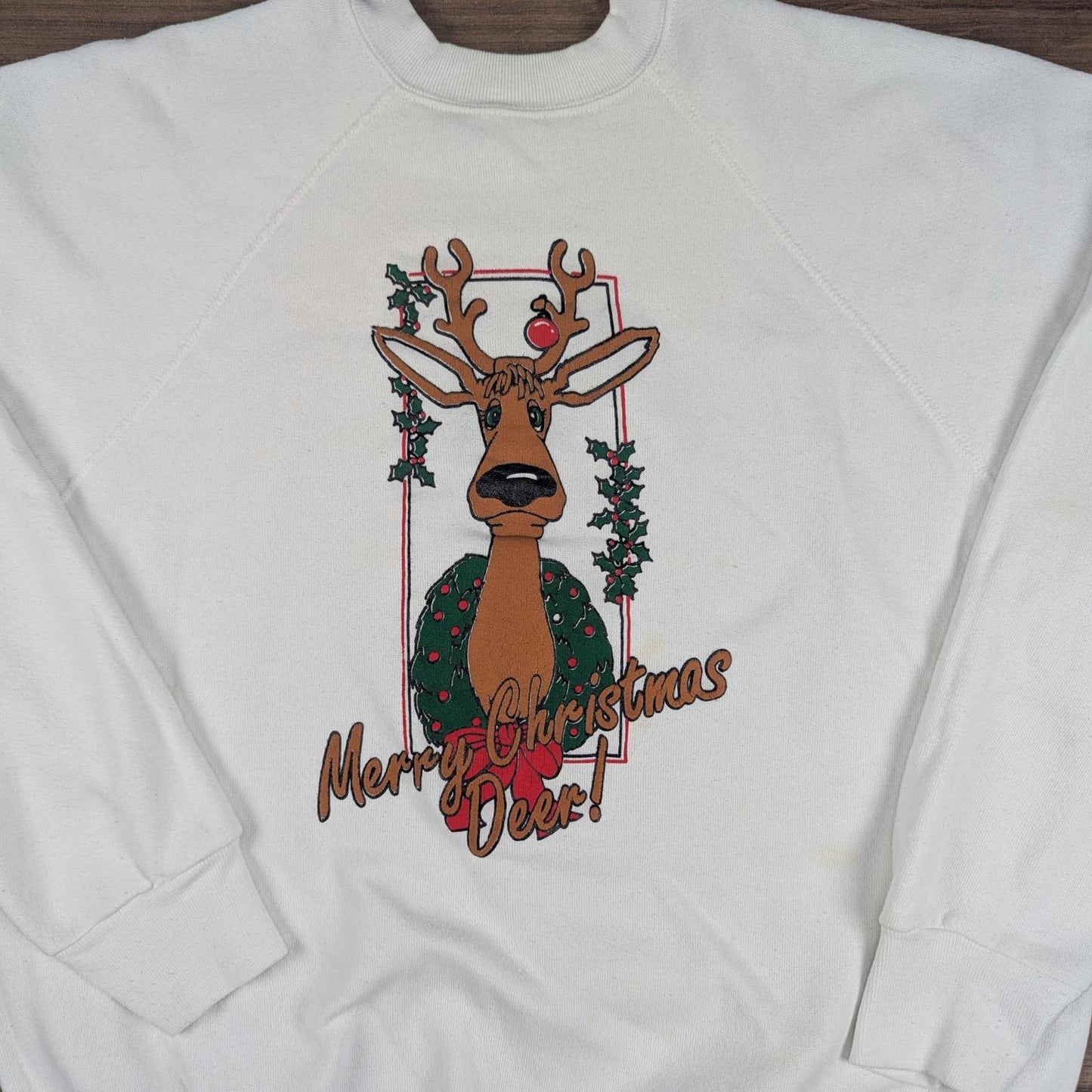 1980's Vintage Tultex Reindeer Graphic Christmas Jumper Sweatshirt Size XL