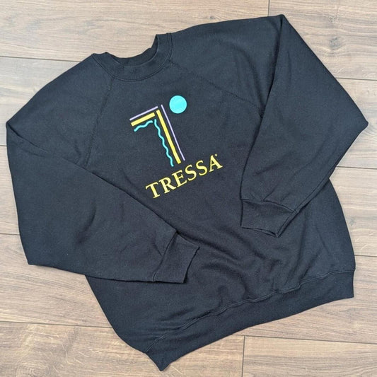 Vintage 1980's Black Modern Art Graphic Sweatshirt Jumper