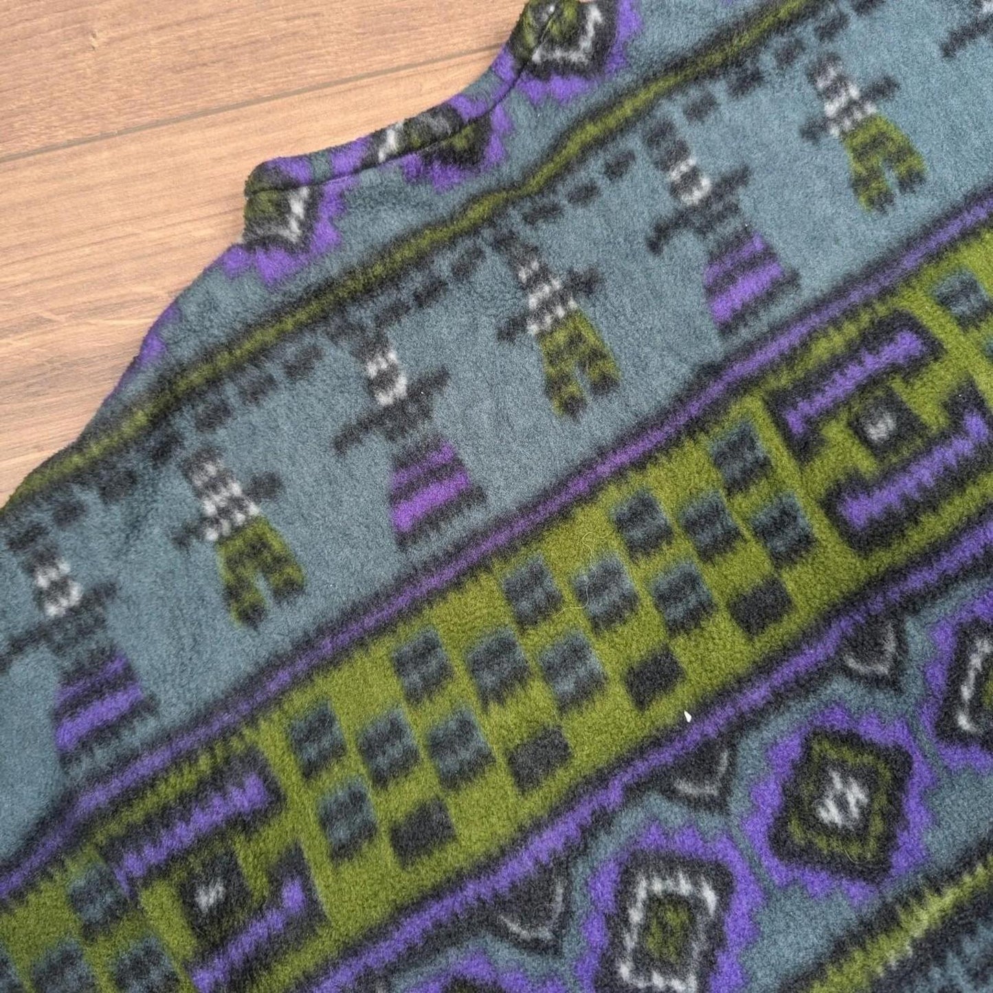 Vintage 90's Green/Purple Fleece Unique Thermal Zip T-Shirt with Pockets Men's M