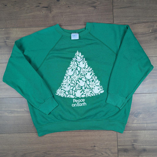 90s Vintage Peace on Earth Christmas Tree Jumper Sweatshirt Size XL