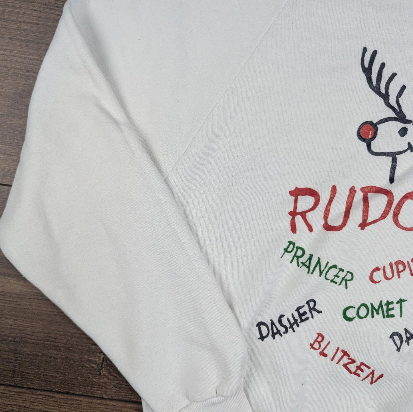 Vintage 90's White Reindeer Rudolph Christmas Jumper Sweatshirt Size M