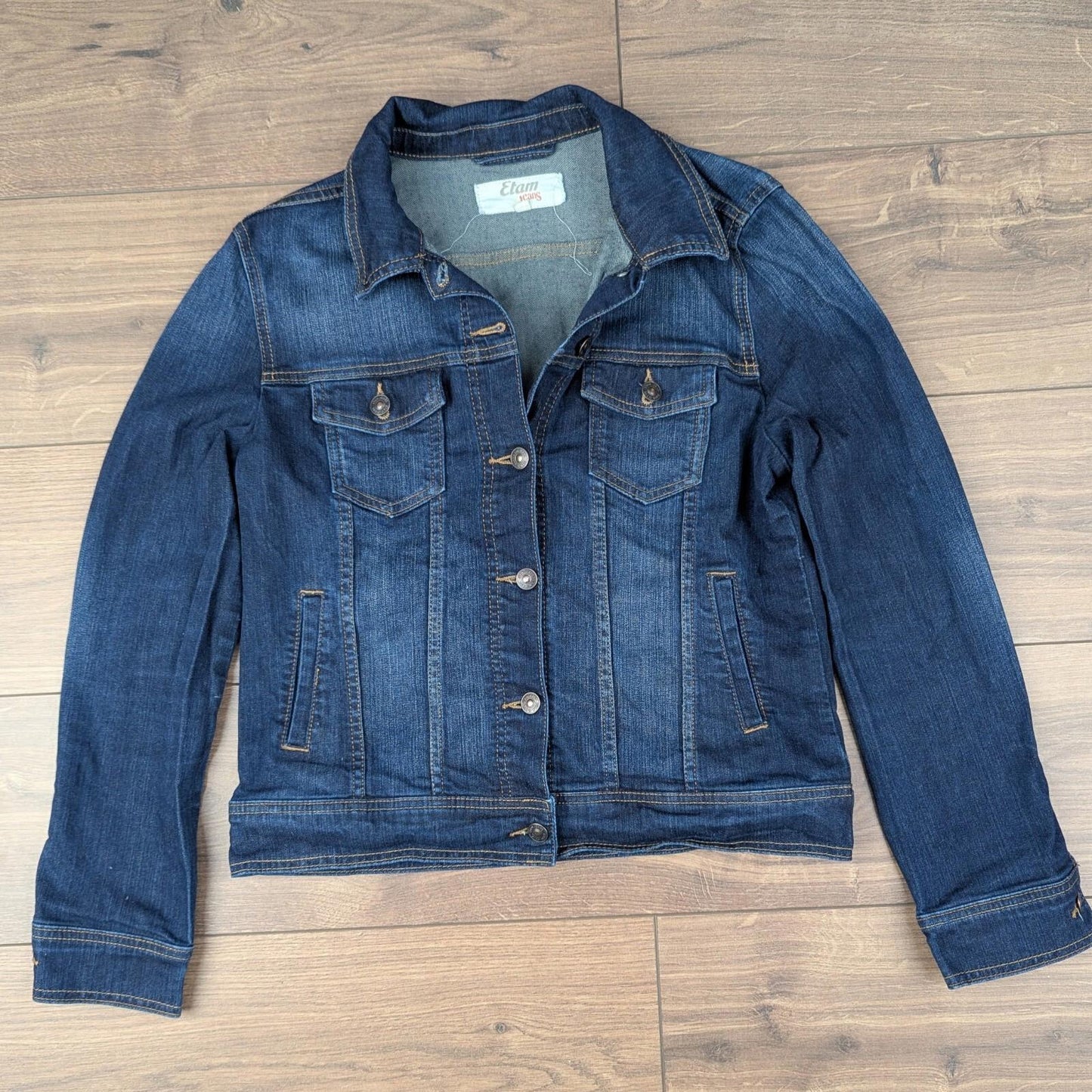 Vintage 00'S y2k Blue Etam Jeans Fitted Denim Jacket Size UK12-14