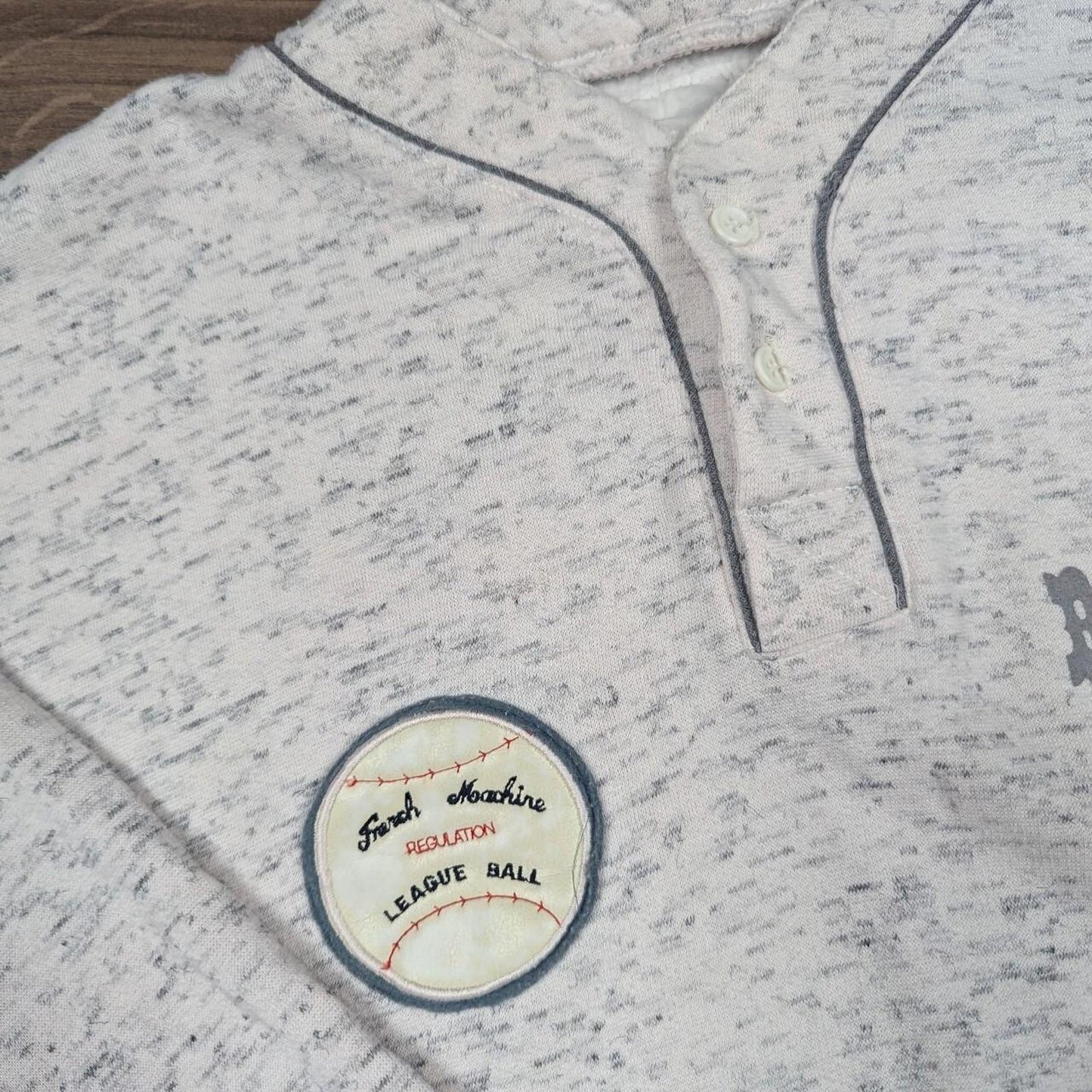 Vintage 1980's Grey Marl Baseball Graphic Sweatshirt Jumper