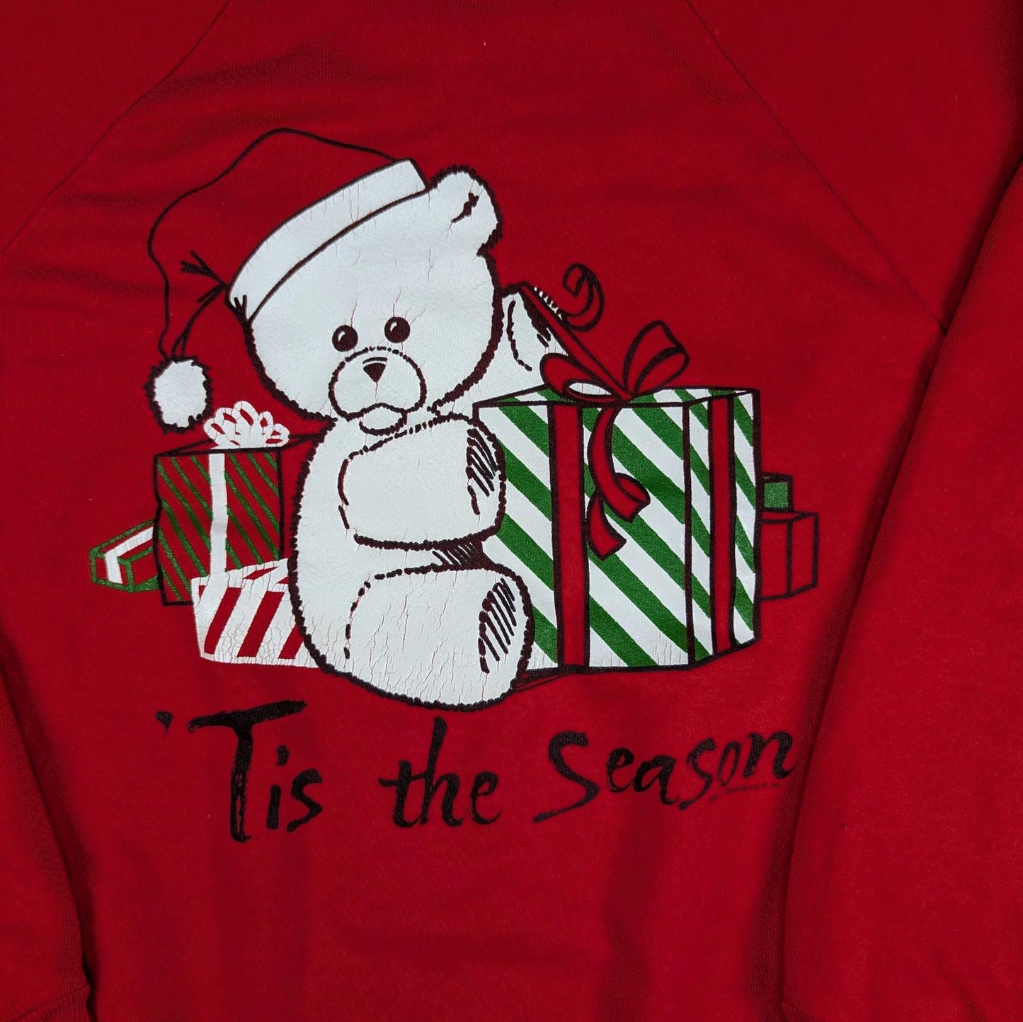 Vintage 90s 'Tis the Season Cartoon Bear Christmas Jumper Sweatshirt Size L