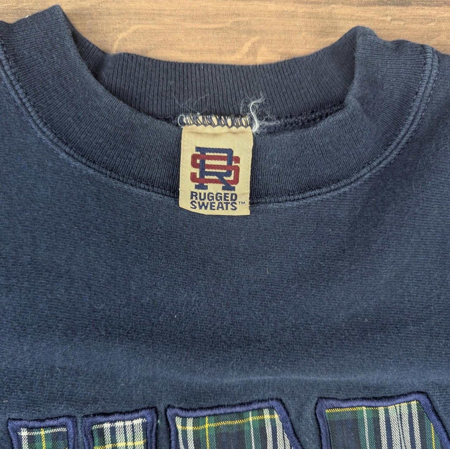 1990s Vintage YPD Embroidered Tartan Navy Graphic Sweatshirt Size L