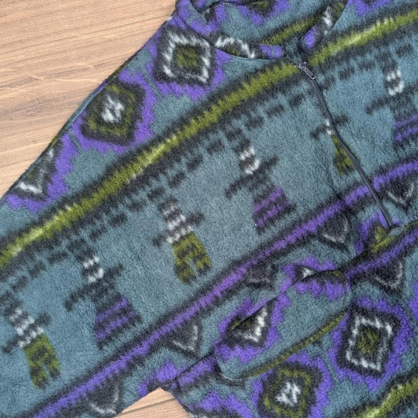 Vintage 90's Green/Purple Fleece Unique Thermal Zip T-Shirt with Pockets Men's M
