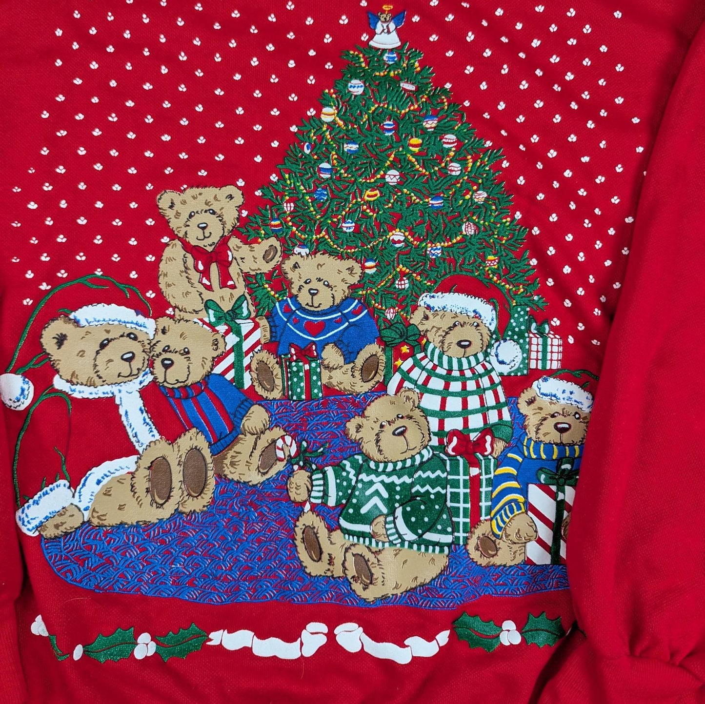 Vintage 80s 90s Festive Turtleneck Bear Christmas Jumper Size M-L
