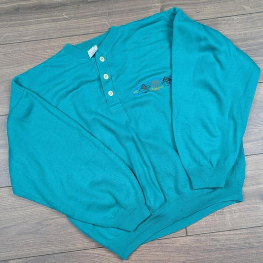 Vintage 1980s Green Button Up Canoe Graphic Made in Italy Sweatshirt Size L