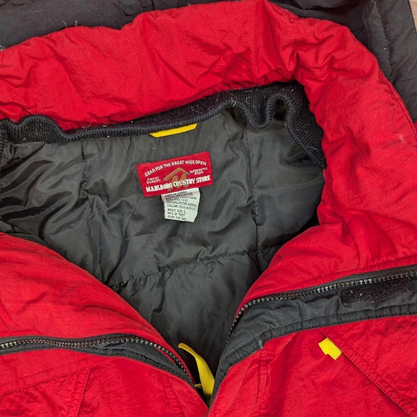 Vintage 1990's Marlboro Country Red Down Winter Ski Jacket Coat Men's L