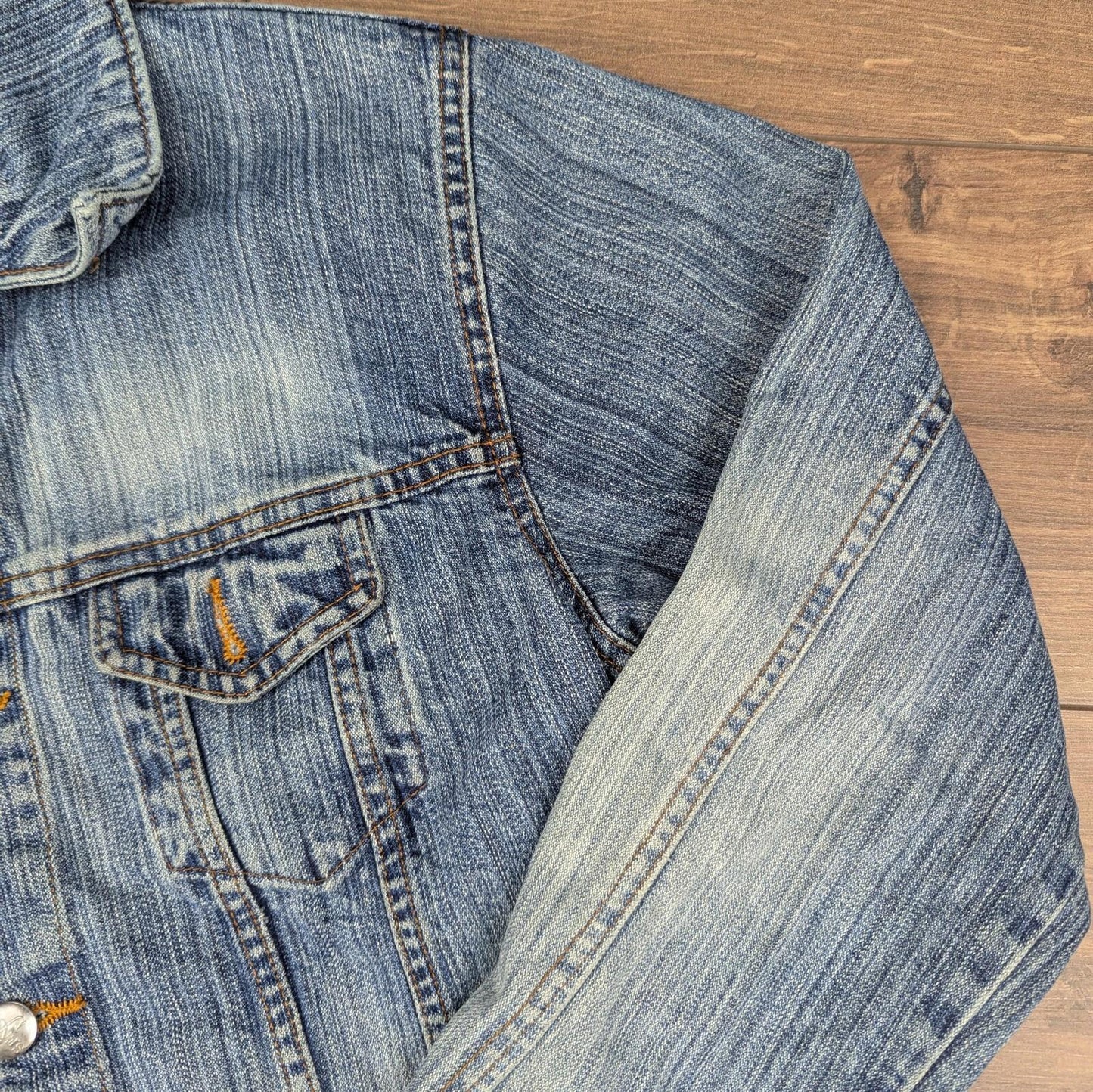 2000s Vintage Blue Fitted Denim Jacket Size UK10