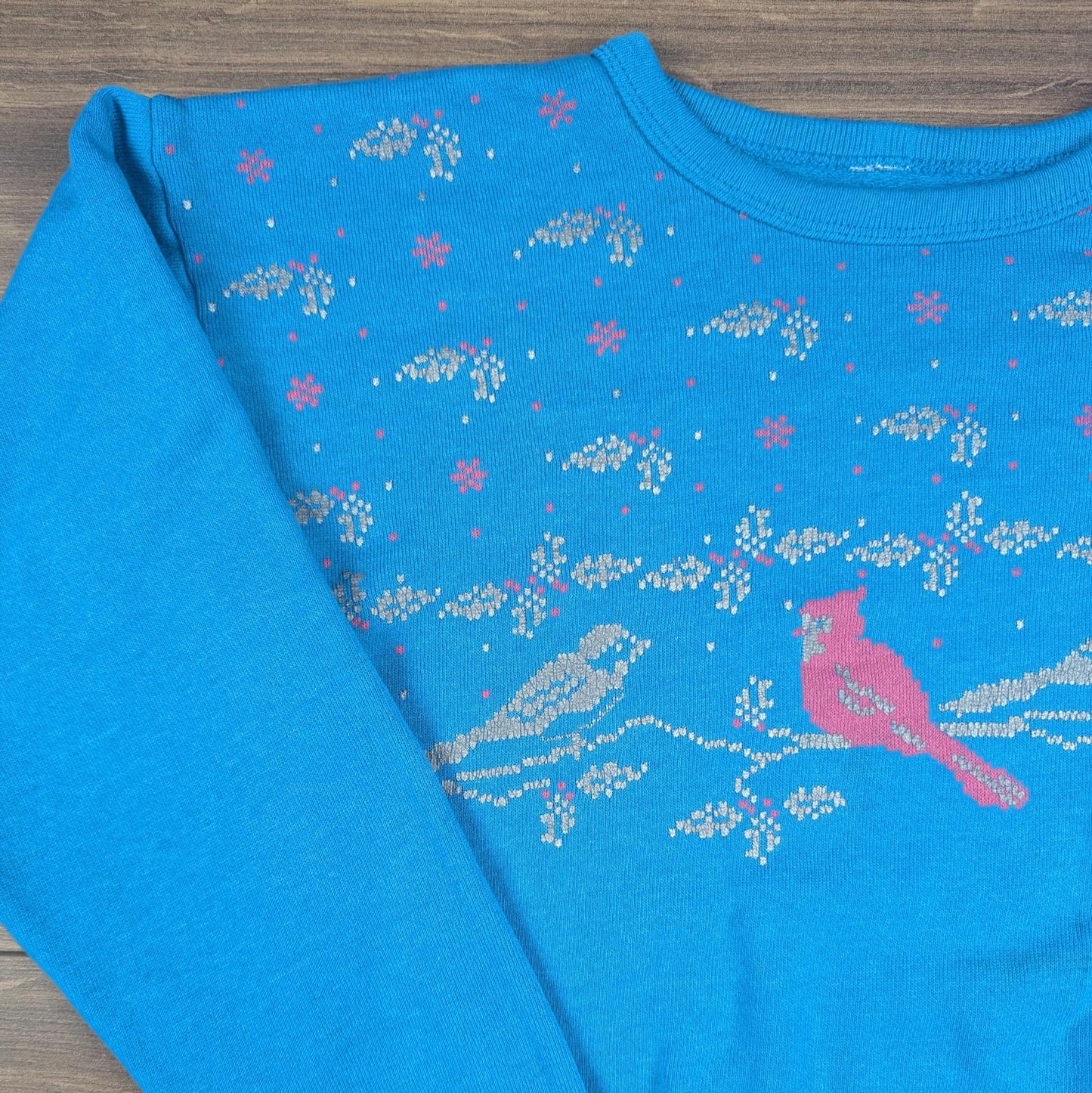 Vintage 80s Blue Cardinals Robins Christmas Jumper Sweatshirt Size S