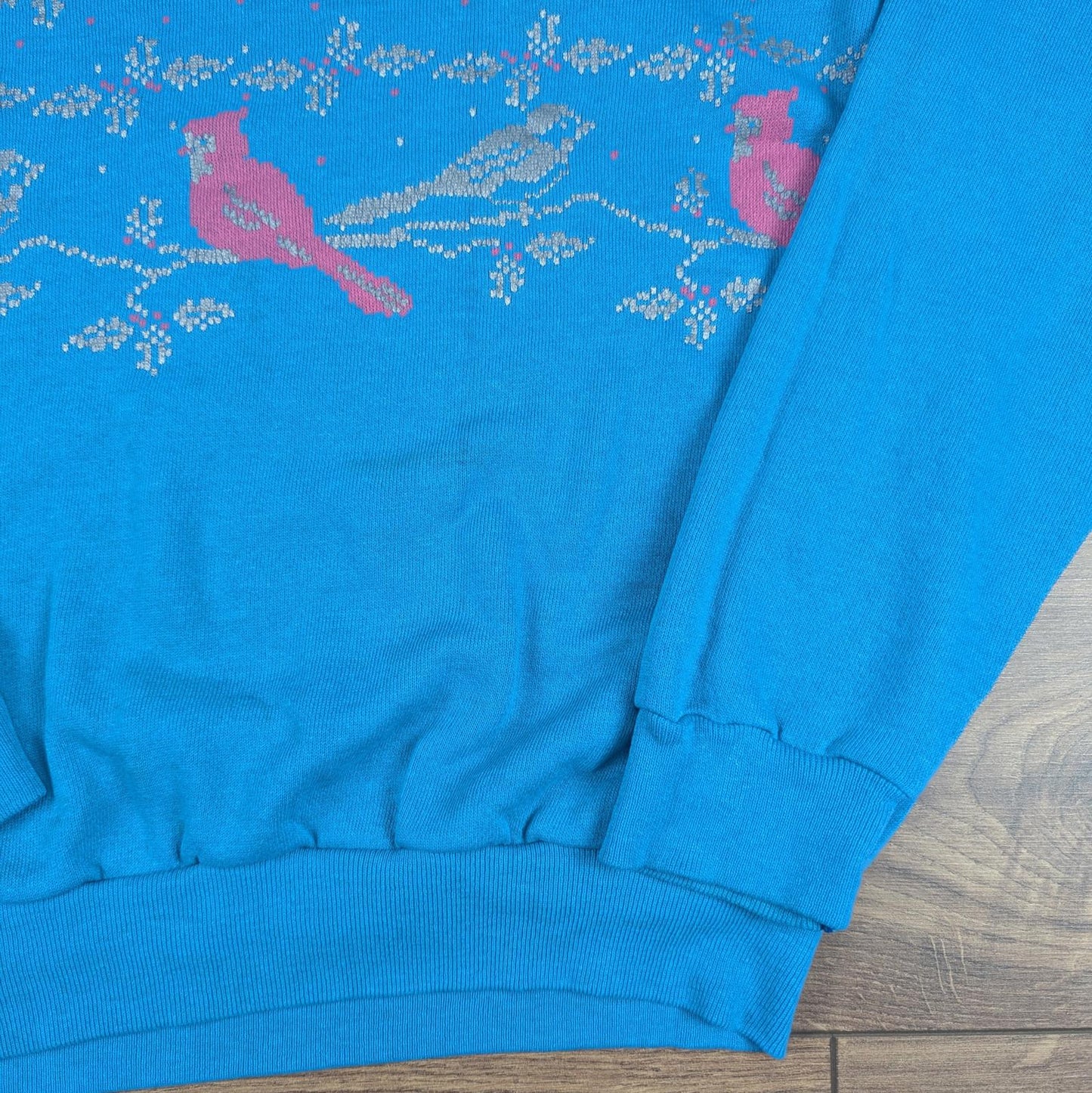 Vintage 80s Blue Cardinals Robins Christmas Jumper Sweatshirt Size S