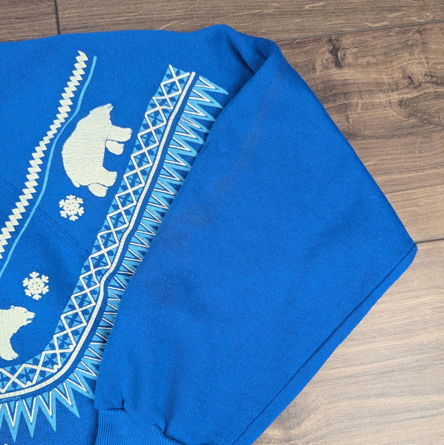 Blue 90s Vintage Polar Bear Graphic Christmas Jumper Sweatshirt Size L