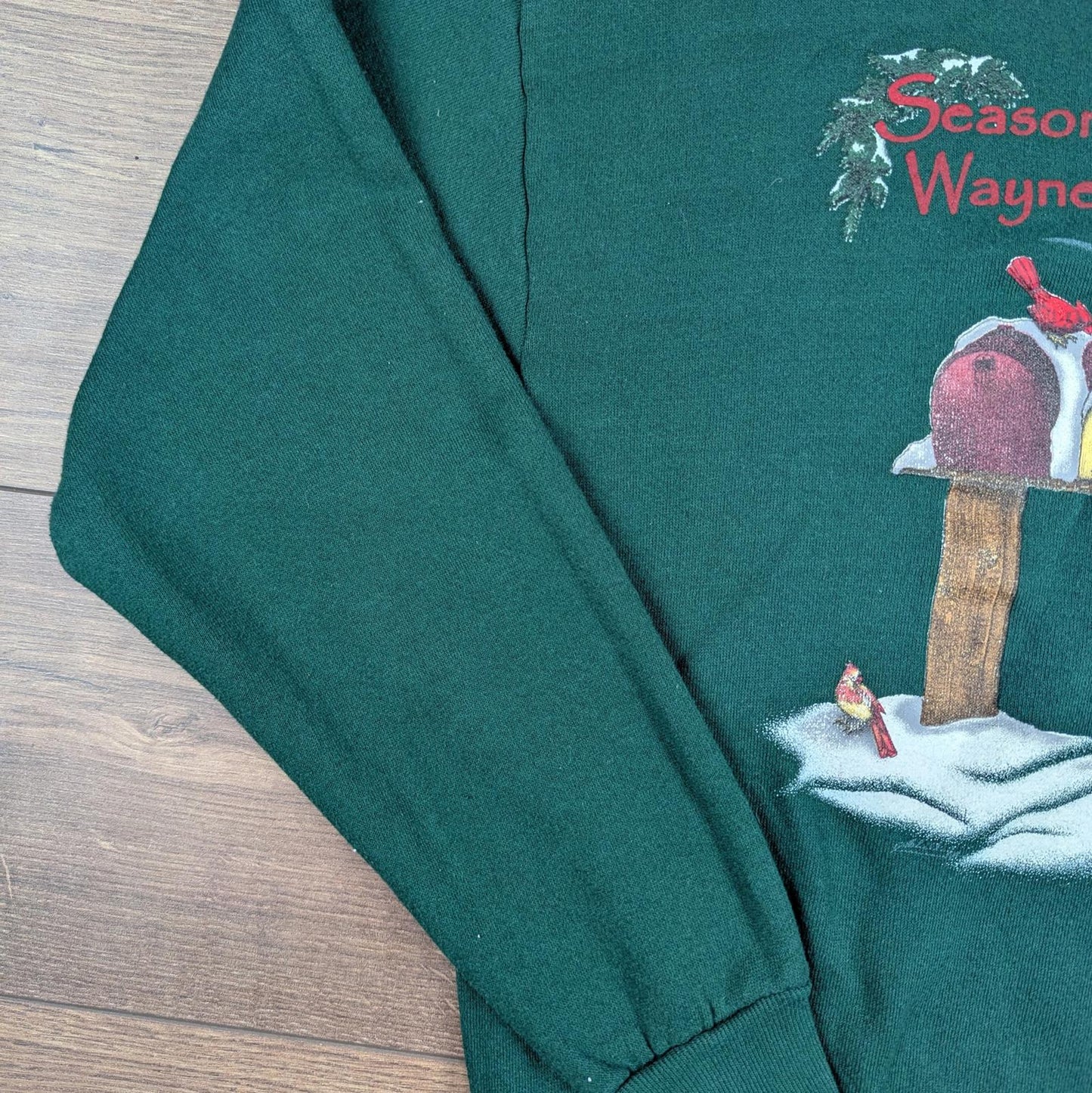 90s Vintage Graphic Seasons Greetings Christmas Jumper Sweatshirt Size L