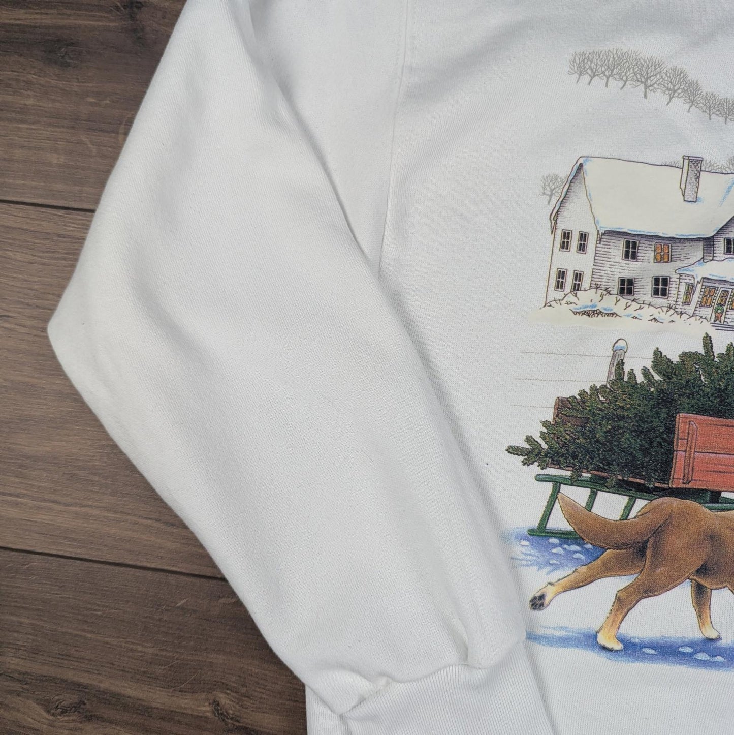 90's Vintage Delta Graphic White Christmas Jumper Sweatshirt Size L