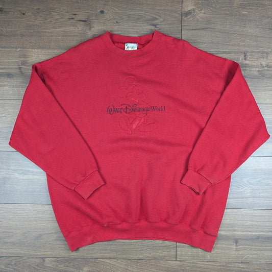 2000s Vintage Walt Disney World Mickey Mouse Embroidered Red Sweatshirt Size XXL