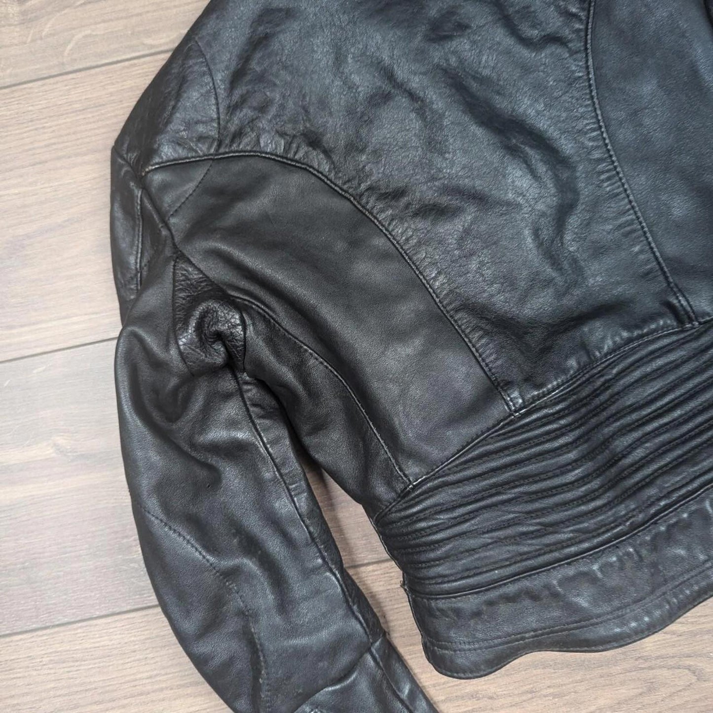 Vintage Harro Kombi Genuine Leather 1980's Black Motorcycle Jacket UK 6-8