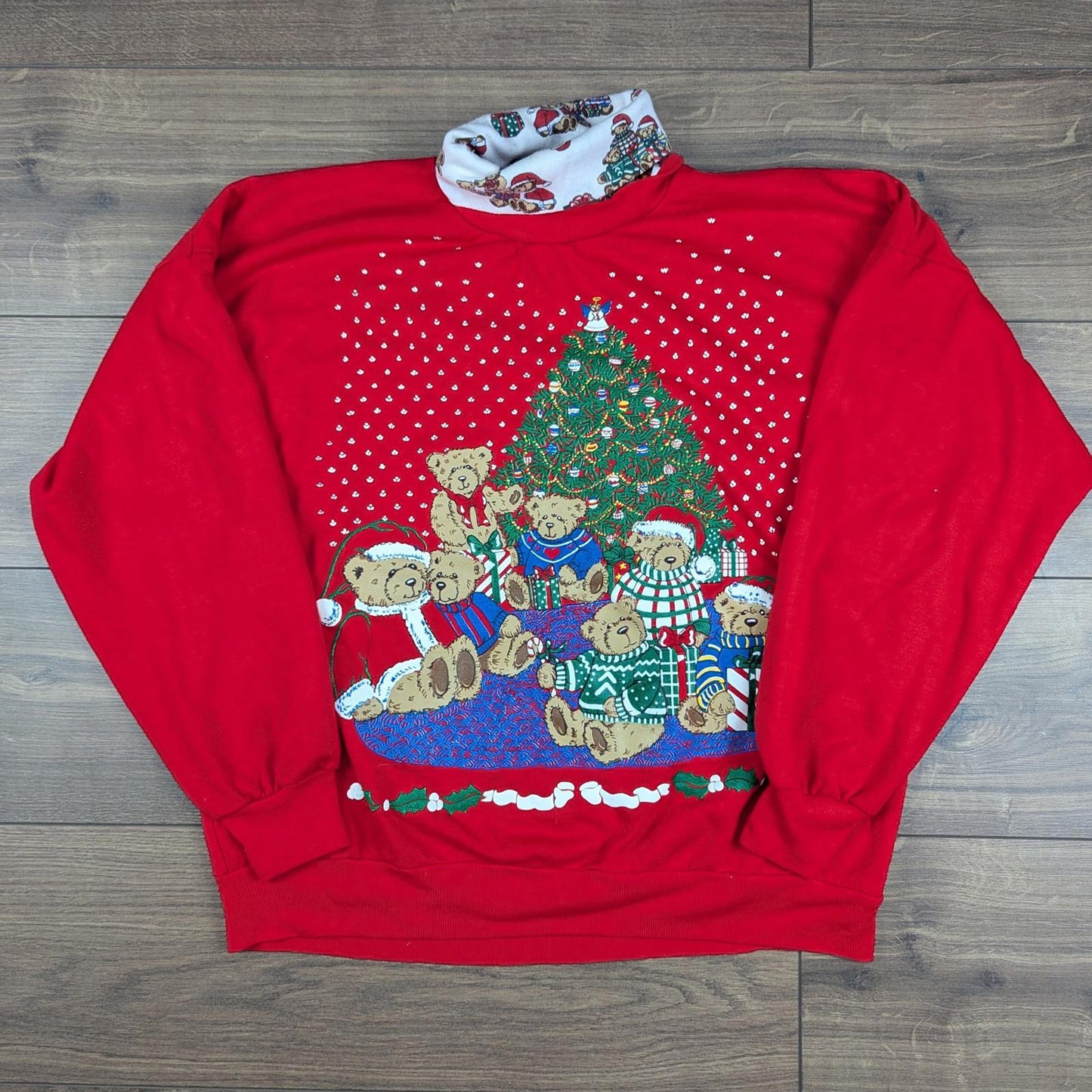Vintage 80s 90s Festive Turtleneck Bear Christmas Jumper Size M-L