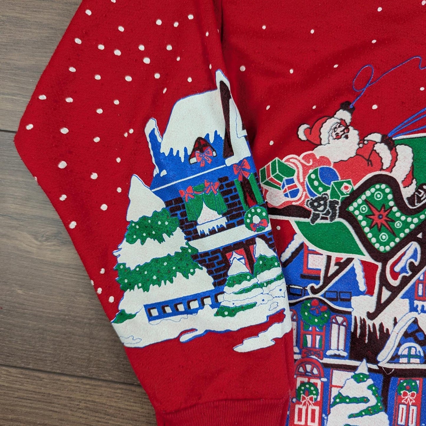 90s Vintage Happy Holidays Santa Reindeer Christmas Jumper Sweatshirt Size L