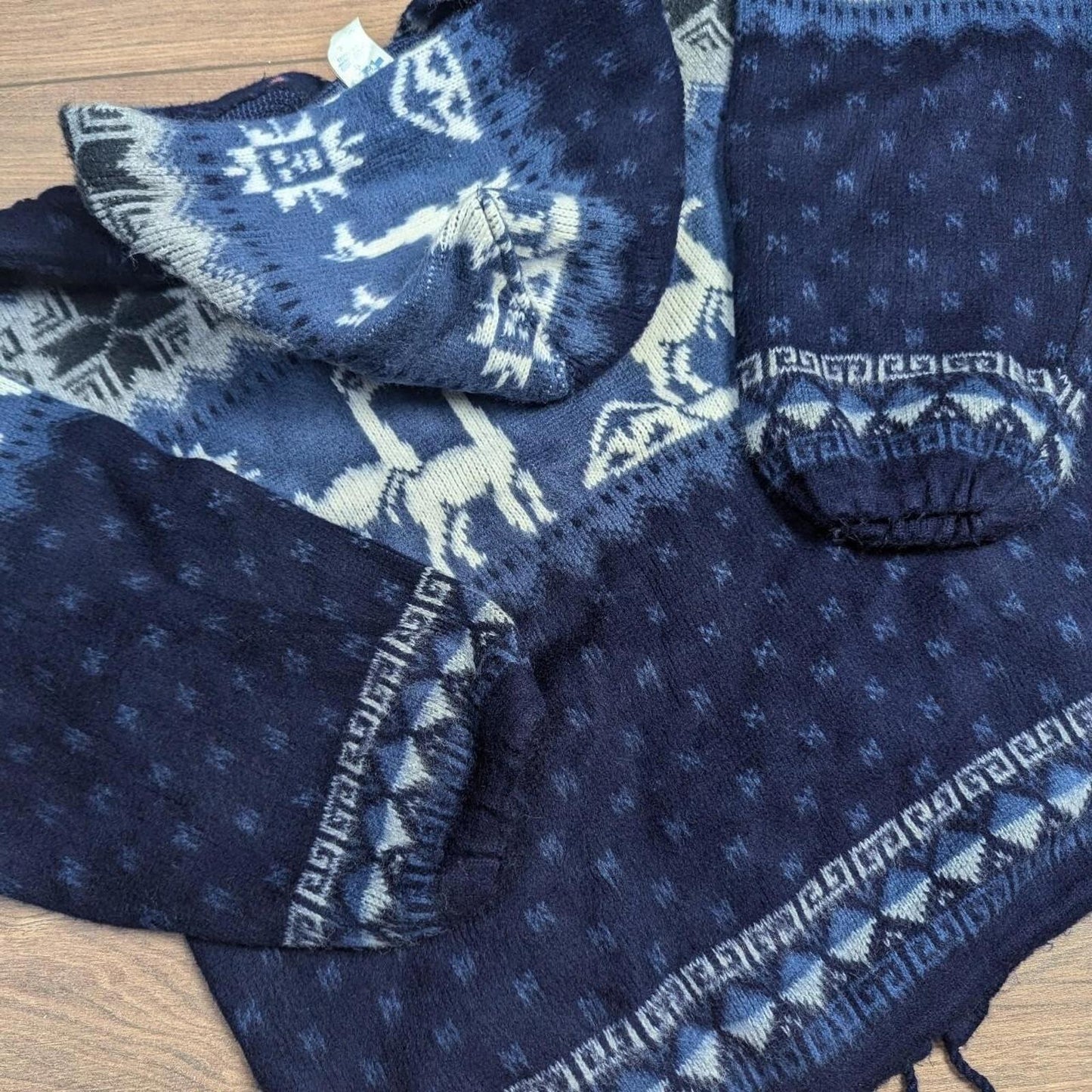 Vintage Blue/White 90s Icelandic Llama Winter Pattern Hooded Coat Jacket Men's M